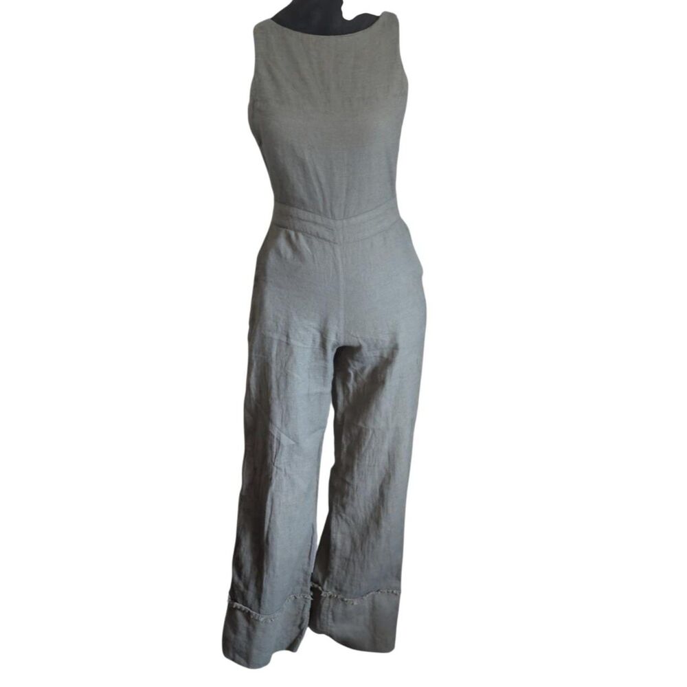 Subtropicalia Artisanal 100% Cotton Open-Back Wide-Leg Apron Jumpsuit Olive, Sma